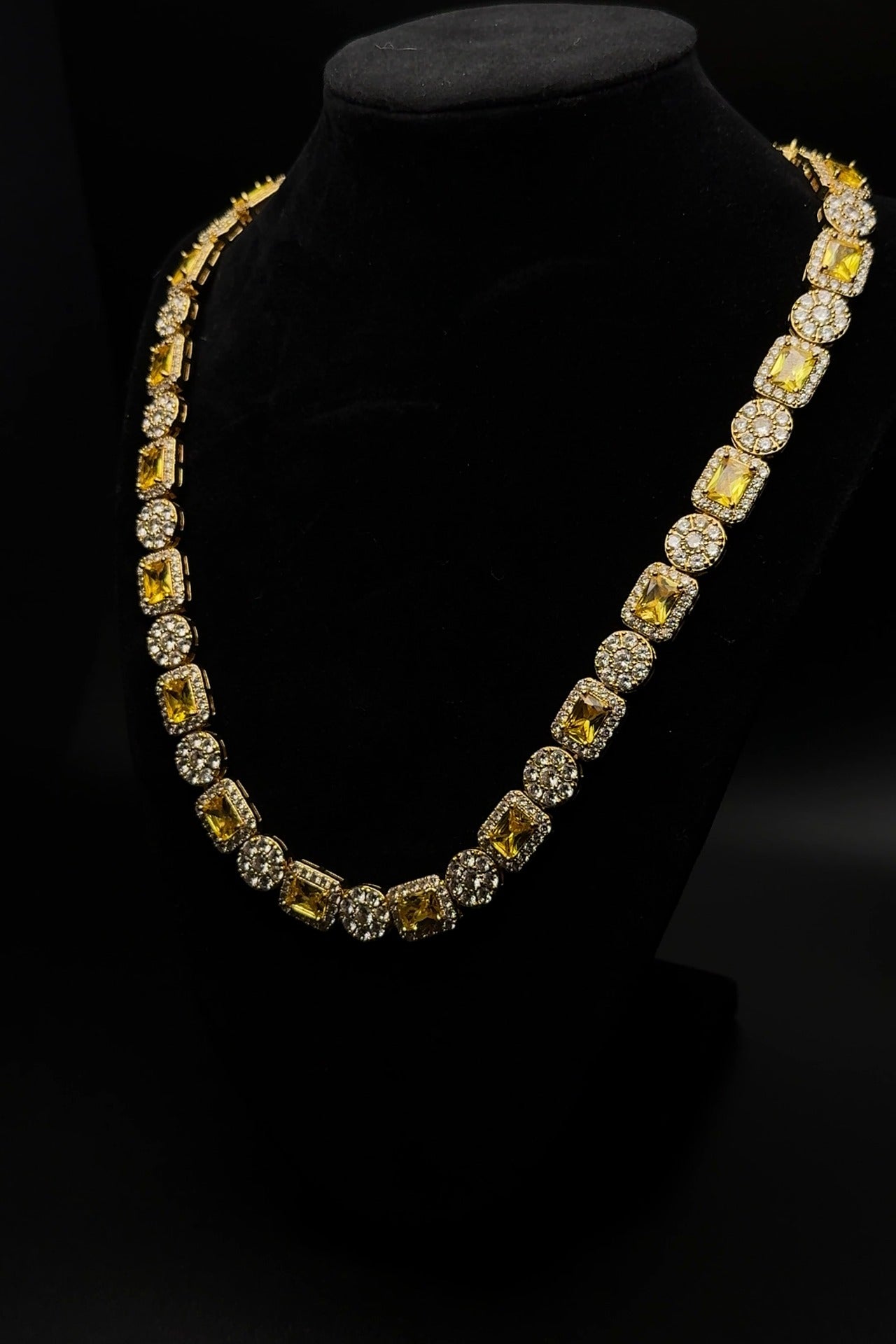 Canine Crystal Gem Chain dog collar in gold tone with yellow and clear cubic zirconia