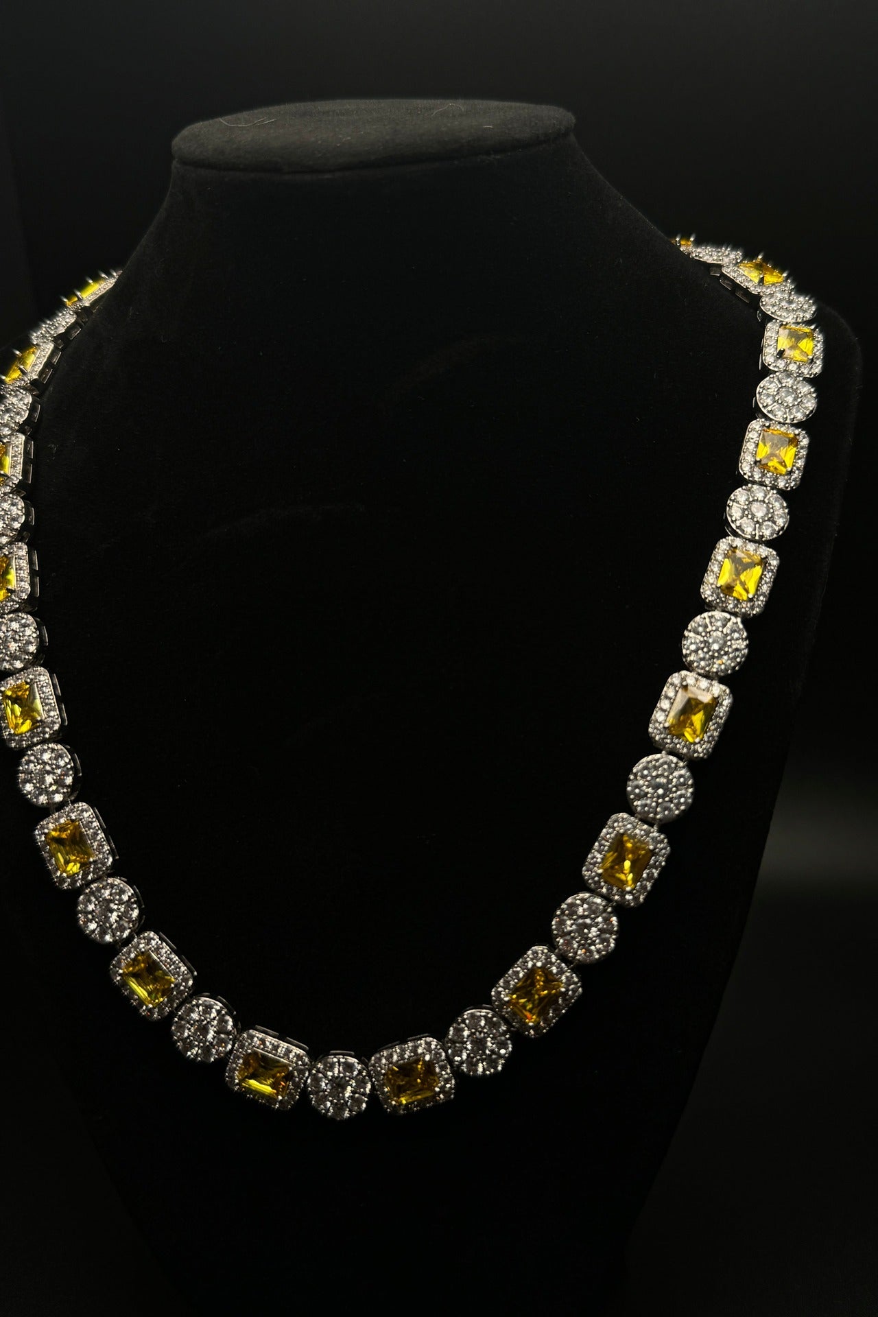 Canine Crystal Gem Chain dog collar in silver tone with yellow and clear cubic zirconia