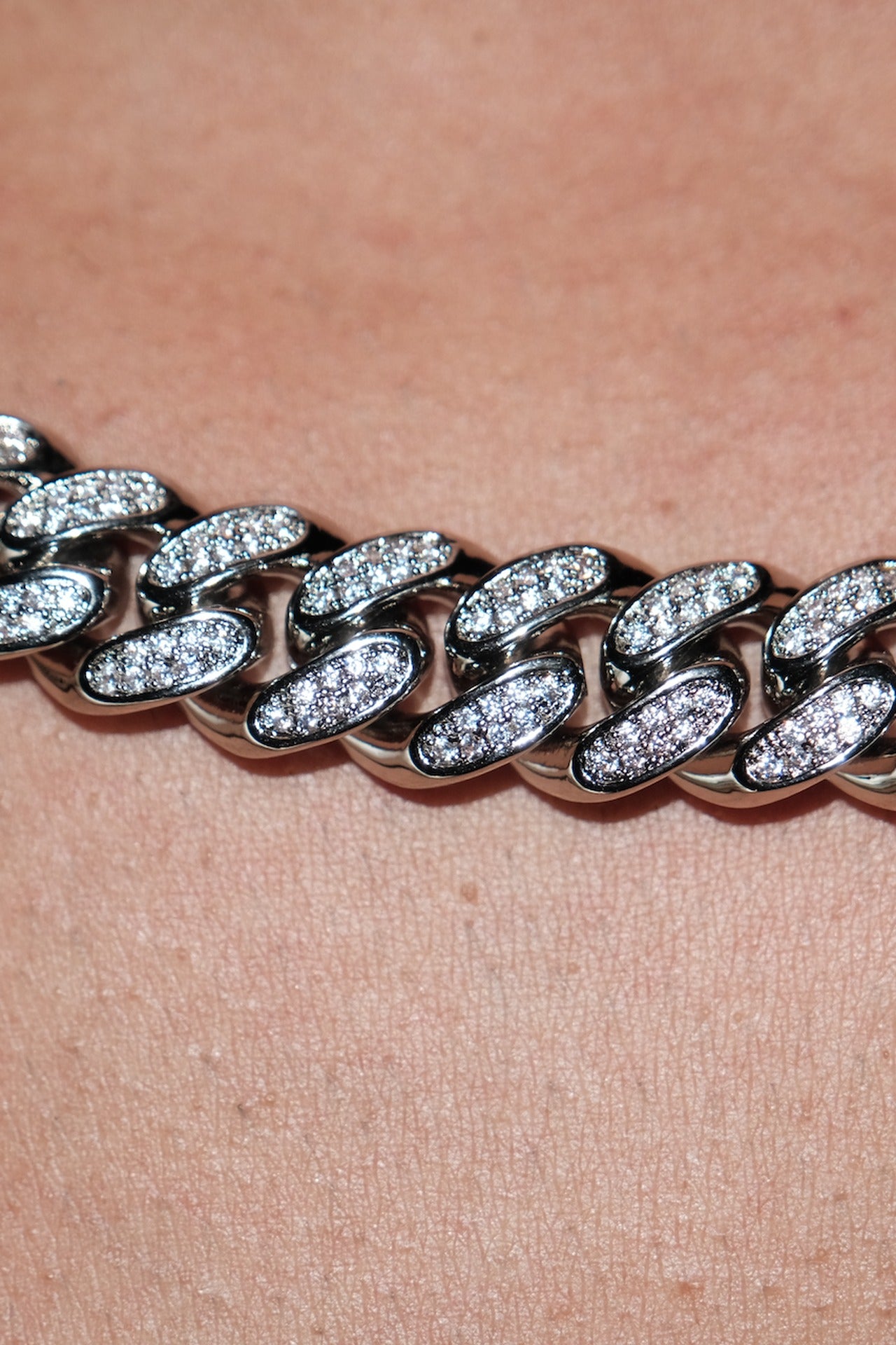 Link detail of the Owner's Classic Crystal Chain in pave-set cubic zirconia