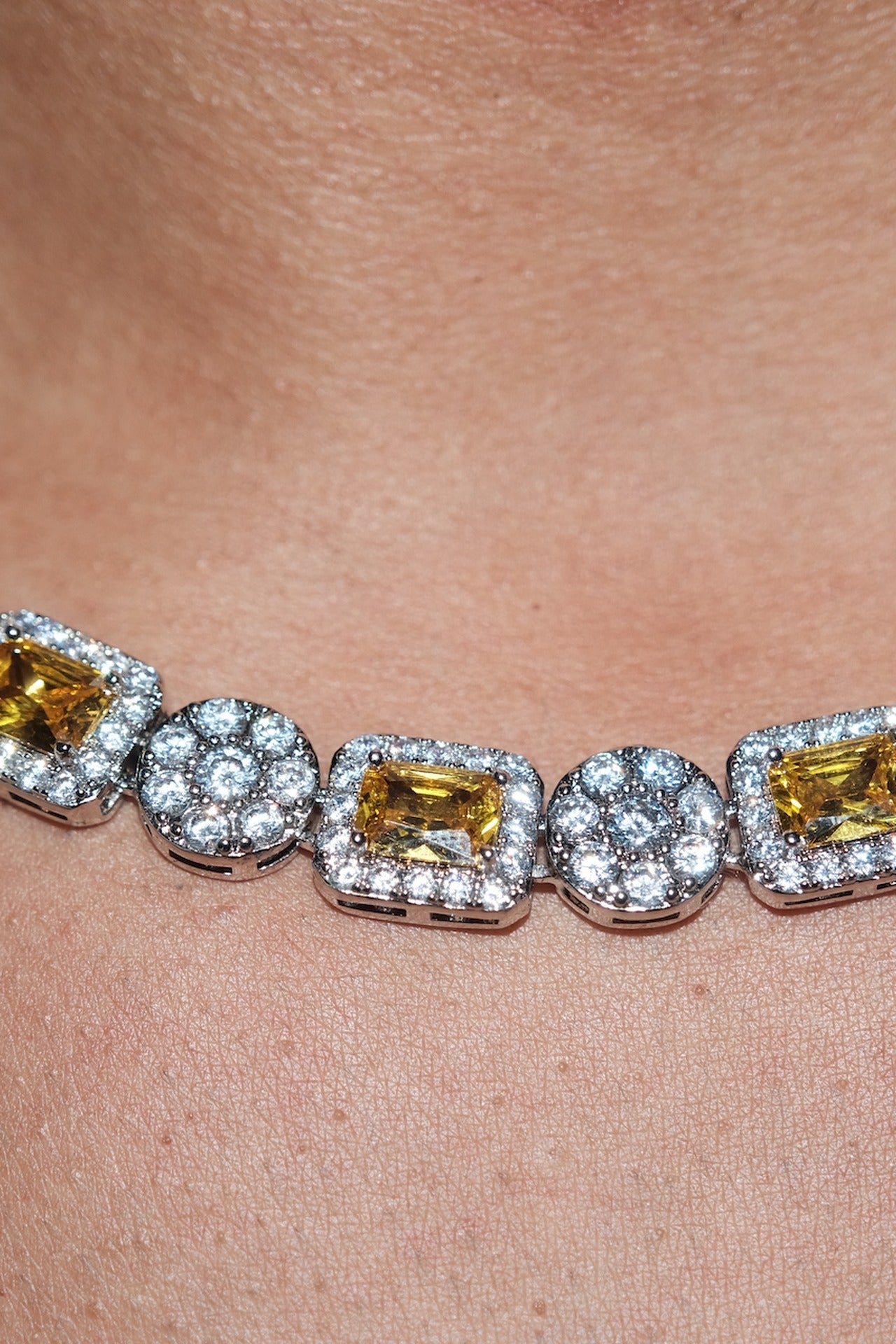 Owner's Crystal Gem Chain worn, alternating yellow and clear cubic zirconia stones